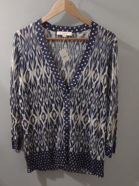 LOFT NWT Blue patterned semi-sheer buttoned cardigan - size XL